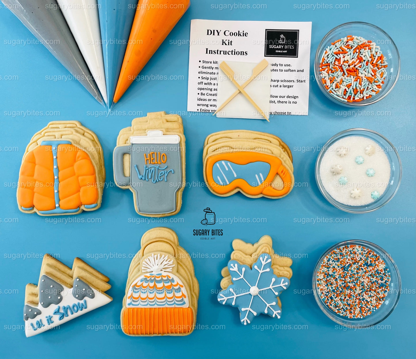 Winter Cookie Decorating Kit, Winter DIY Cookie Kit, (Large Cookies) ***INCLUDES 24 ITEMS*** With 4 Icing Bags & 3 Deluxe Sprinkle!!
