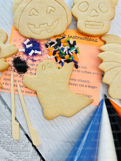 Halloween Cookie Decorating Kit, DIY Cookie Kit, (Large Cookies) ***INCLUDES 24 ITEMS*** With 4 Icing Bags & 3 Deluxe Sprinkle!