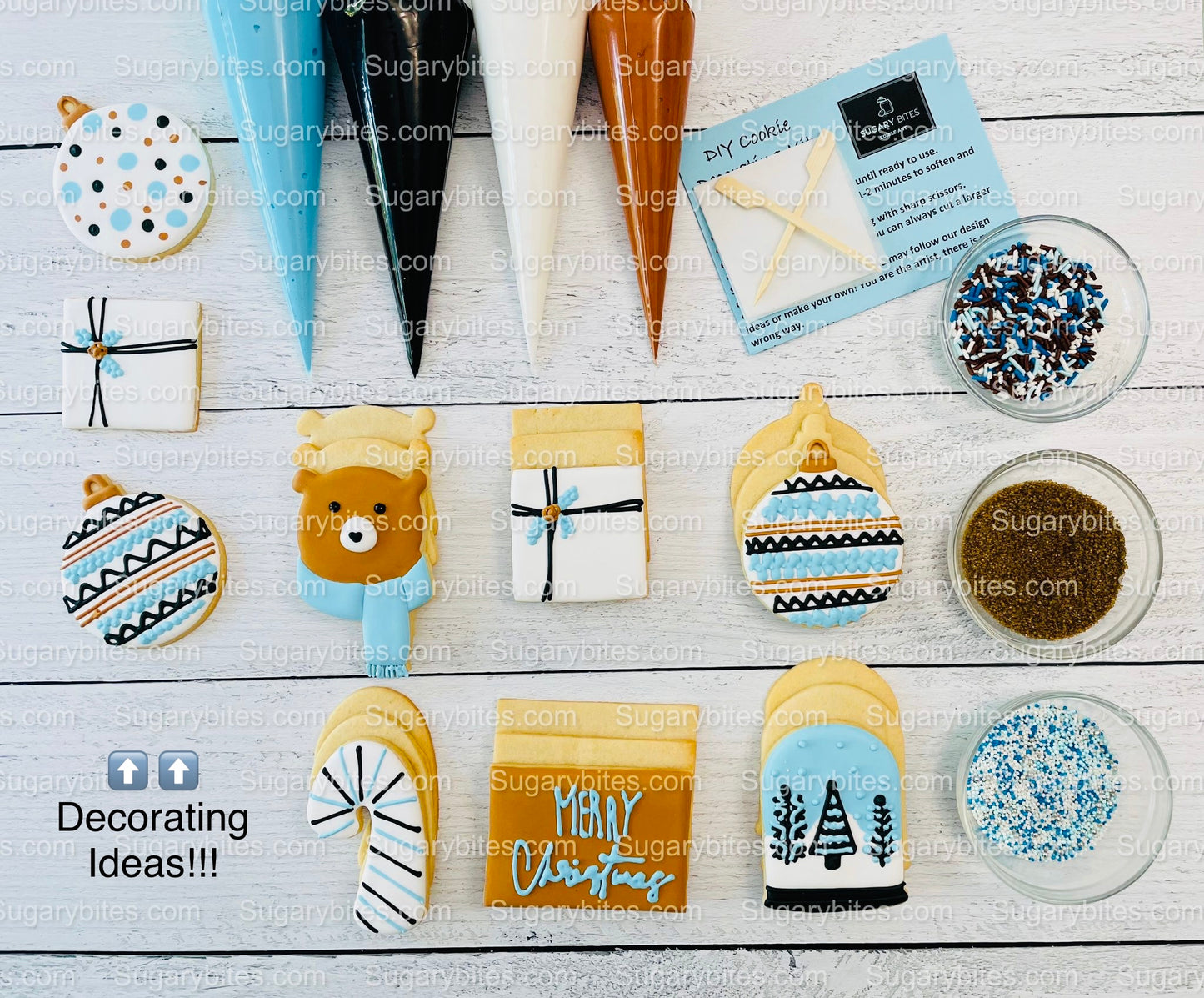 Winter Cookie Decorating Kit, Winter DIY Cookie Kit, (Large Cookies) ***INCLUDES 24 ITEMS*** With 4 Icing Bags & 3 Deluxe Sprinkle!