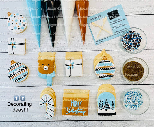 Winter Cookie Decorating Kit, Winter DIY Cookie Kit, (Large Cookies) ***INCLUDES 24 ITEMS*** With 4 Icing Bags & 3 Deluxe Sprinkle!