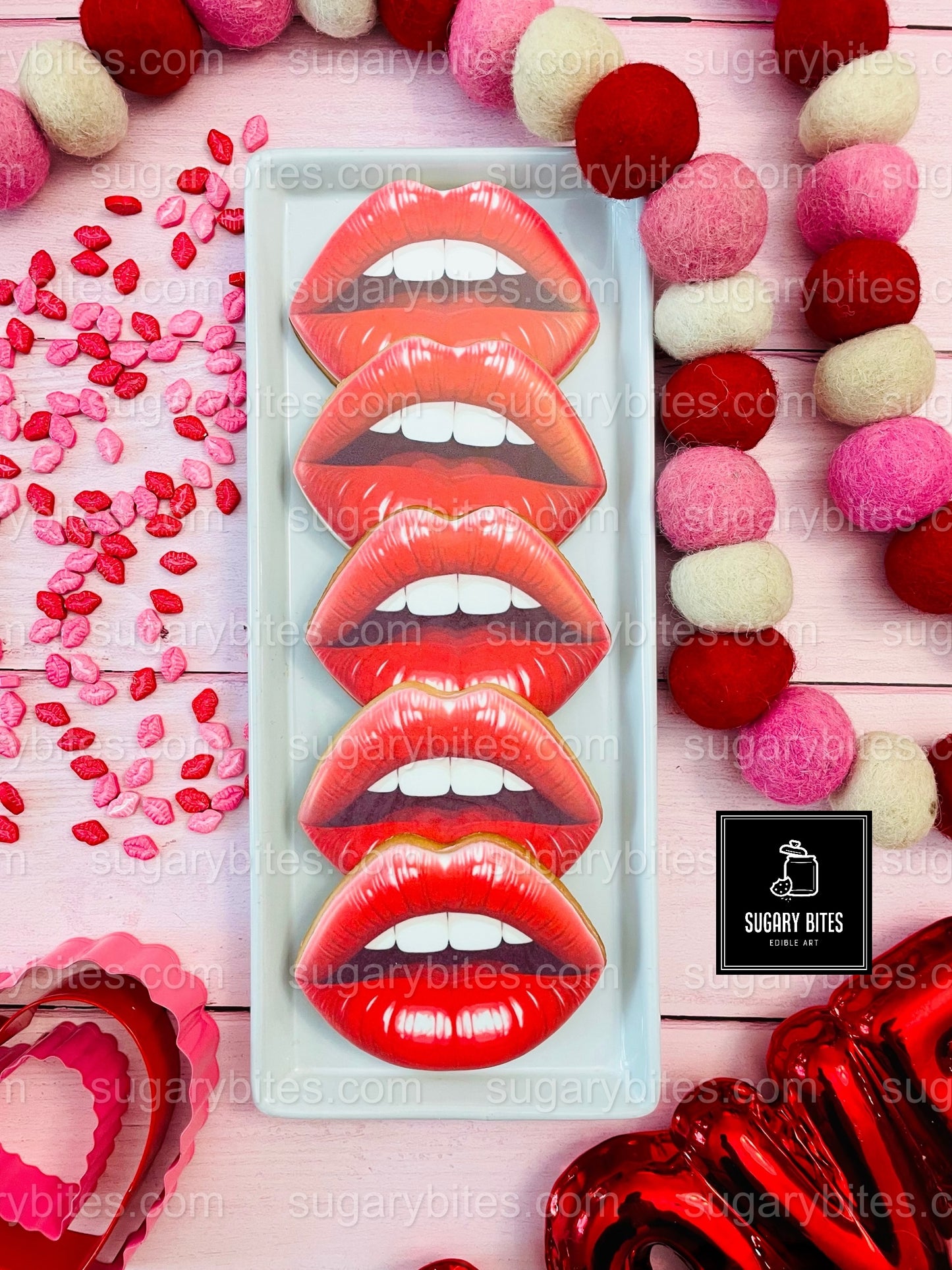 Valentines Cookies, Valentine’s Day Lips Cookies – 12 Large Hand-Decorated Sugar Cookies — Sugar Vanilla or GLUTEN-FREE Vanilla