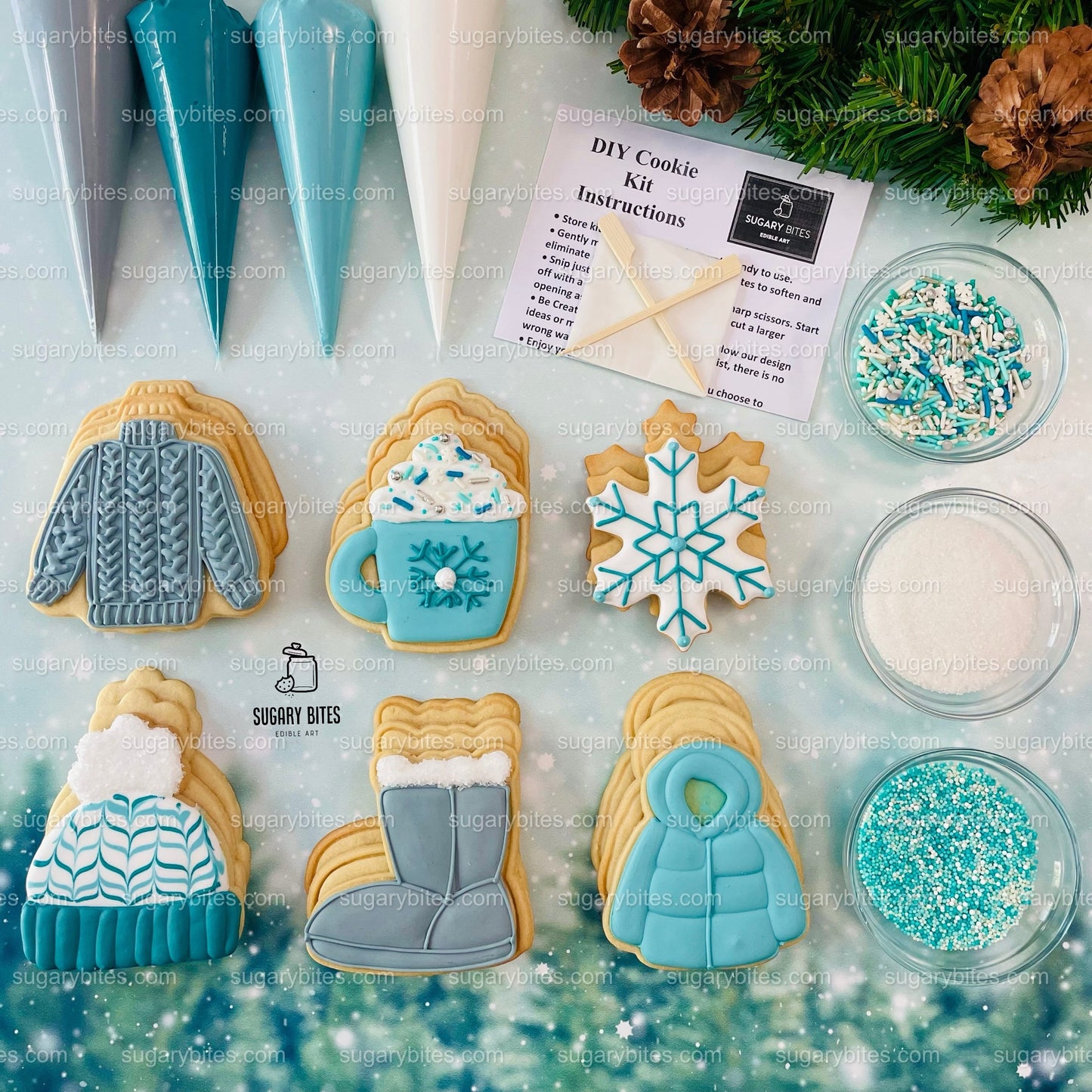 Winter Cookie Decorating Kit, Winter DIY Cookie Kit, (Large Cookies) ***INCLUDES 24 ITEMS*** With 4 Icing Bags & 3 Deluxe Sprinkle!!