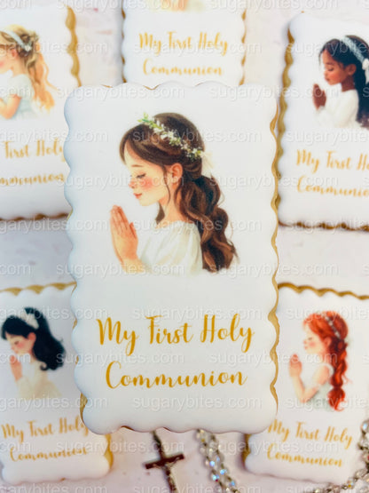 First Holy Communion Decorated Cookies – Handmade Printed Communion Cookies | Personalized Message | Sugar Vanilla or Gluten-Free