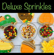 Load image into Gallery viewer, Fall Cookie Decorating Kit, ***INCLUDES 24 ITEMS*** (Large Cookies),Zoom Party Favors, W/ 4 Icing Bags and 3 Deluxe Sprinkles!
