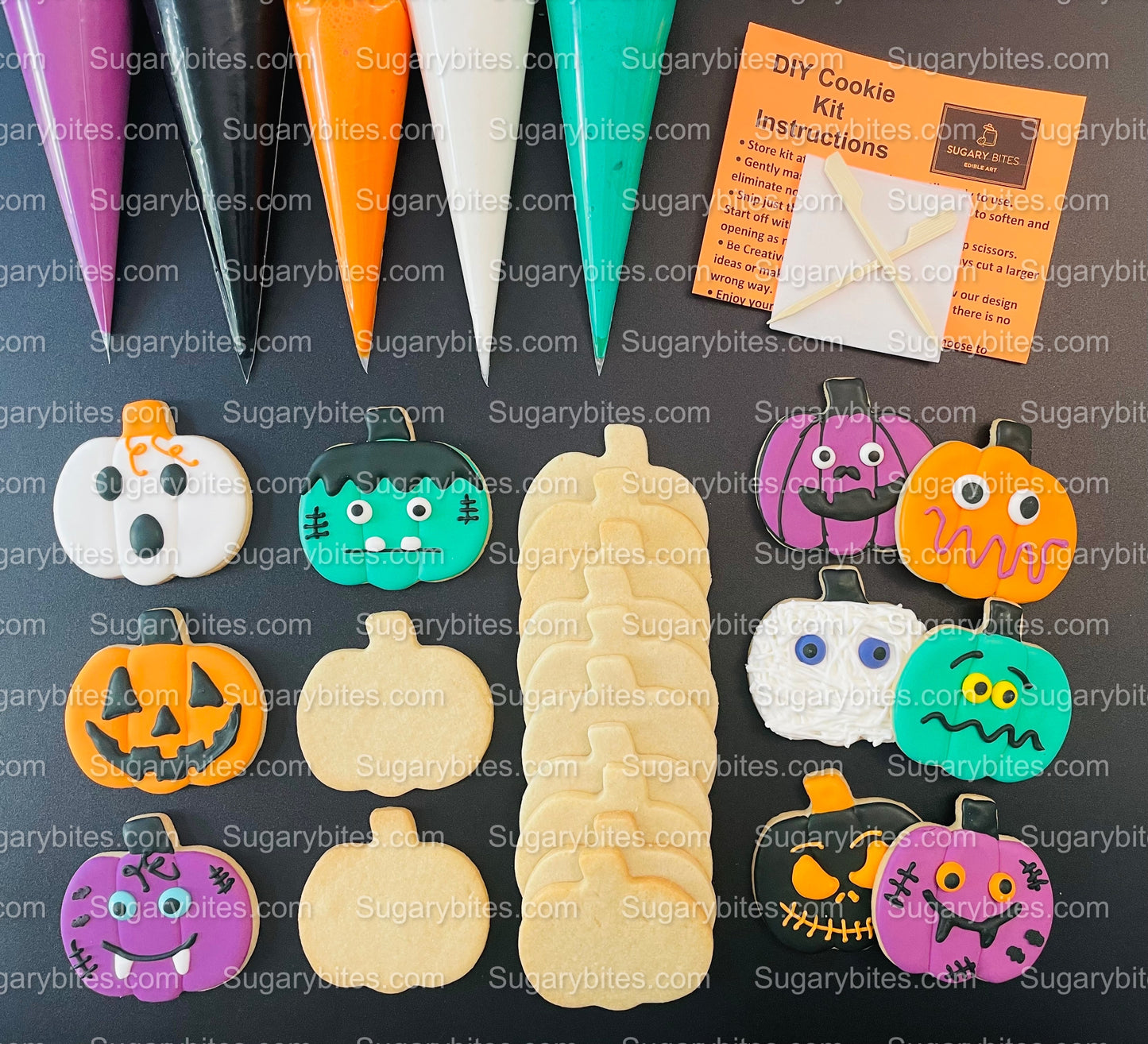 Halloween Cookie Decorating Kit, DIY Cookie Kit, (Large Cookies) ***INCLUDES 24 ITEMS*** With 4 Icing Bags & 3 Deluxe Sprinkle!