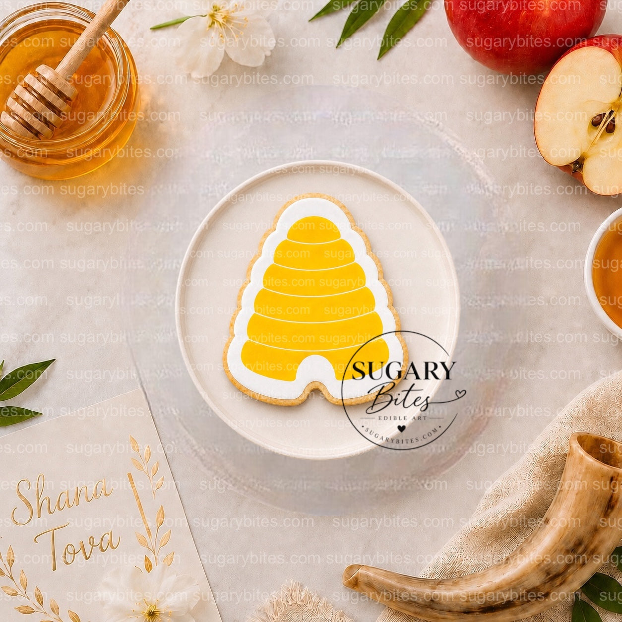 Rosh Hashanah Cookies Rosh Hashanah Printed Cookies – Set of 12 Large 4” Apple, Bee, Beehive & Star of David Cookies