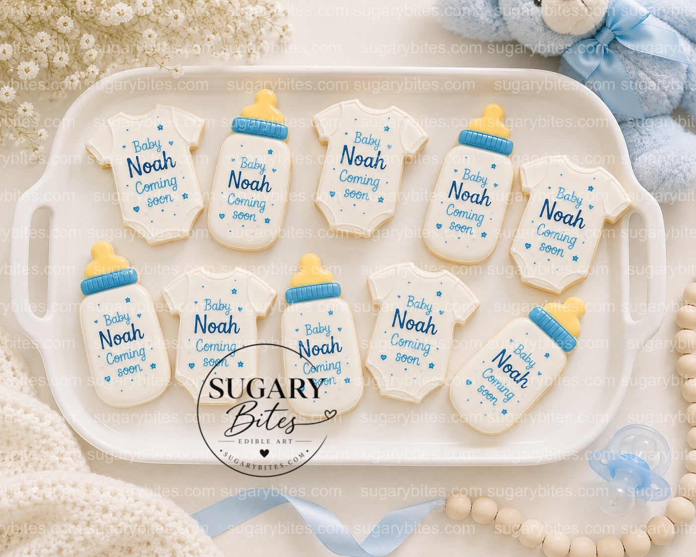 Baby Shower Cookies, Personalized Baby Shower Cookies – Custom Baby Name Onesie & Bottle Cookies, 12 Baby Shower Favors (Approximately 4 inches each)