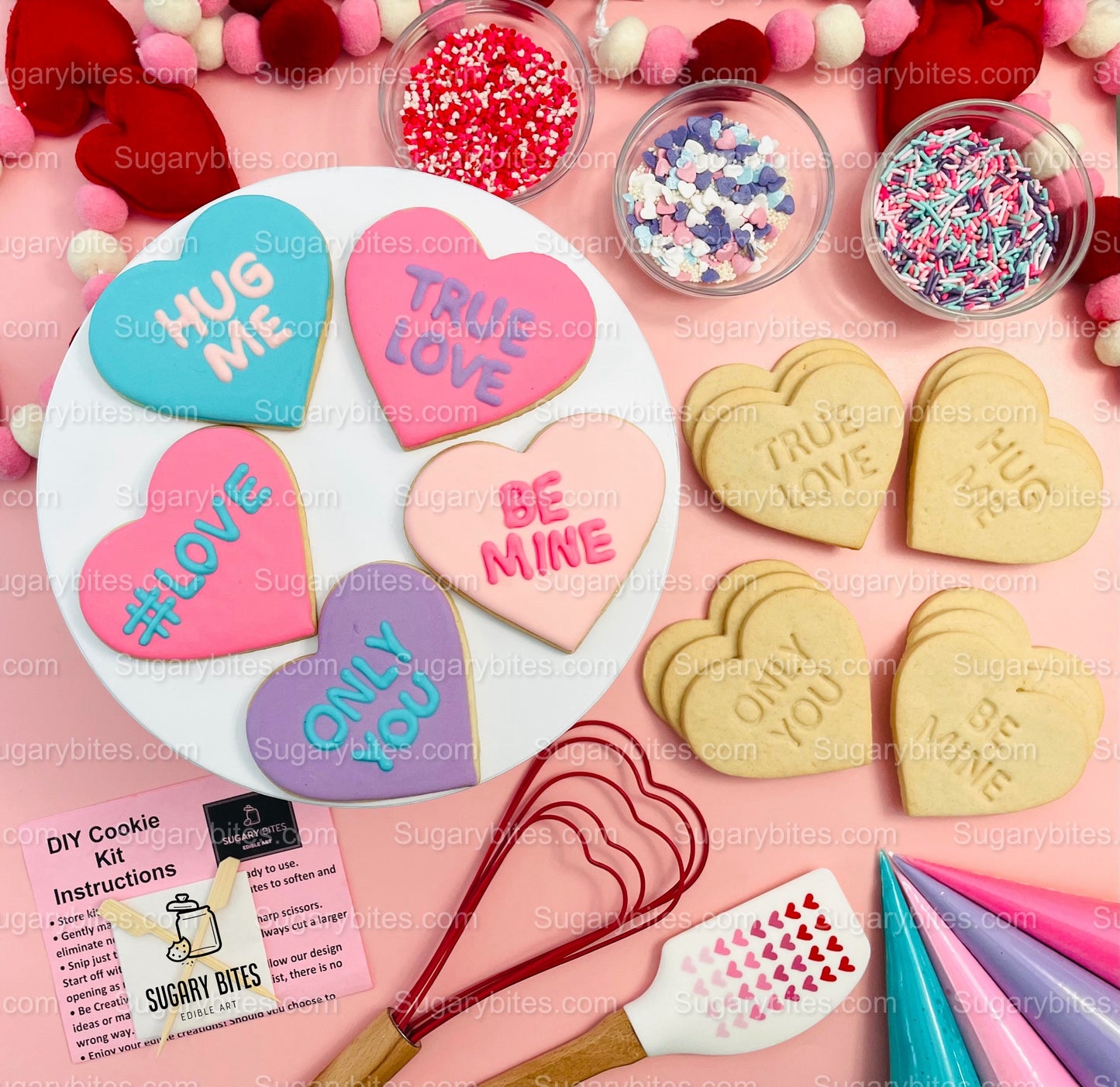 Valentine’s Day Cookie Decorating Kit, Heart DIY Cookie Kit, **INCLUDES 24 ITEMS** (Large Cookies), Deluxe Sprinkles Included!!!