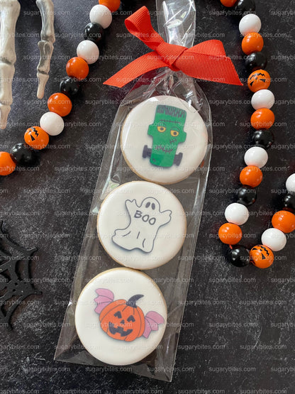 Halloween Cookies, Halloween Iced Sugar Cookies Set, Set of 2 Cellophane Bags with elegant ribbon. (Total 6 Cookies)