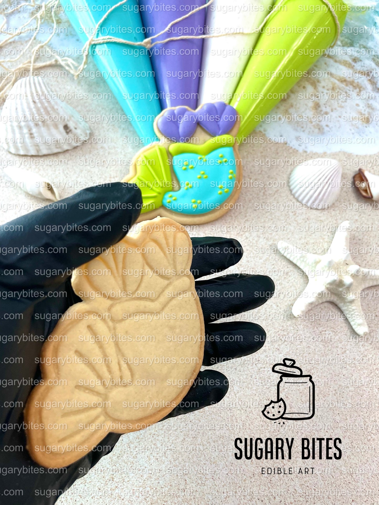 Mermaid Cookie Decorating Kit, *INCLUDES 24 ITEMS* (Large Cookies) …… with 4 ICING bags and 3 Deluxe Sprinkles