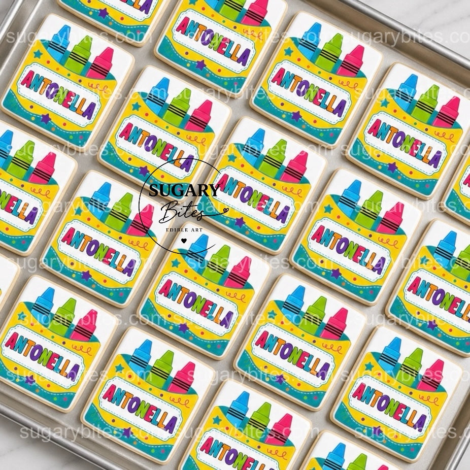 Personalized Crayon Box Cookies – Custom Name Back to School Cookies | Set of 12