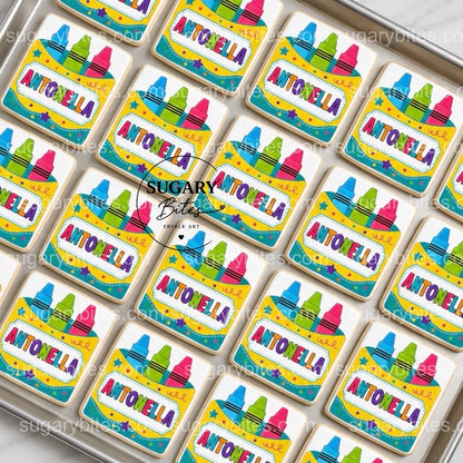 Personalized Crayon Box Cookies – Custom Name Back to School Cookies | Set of 12