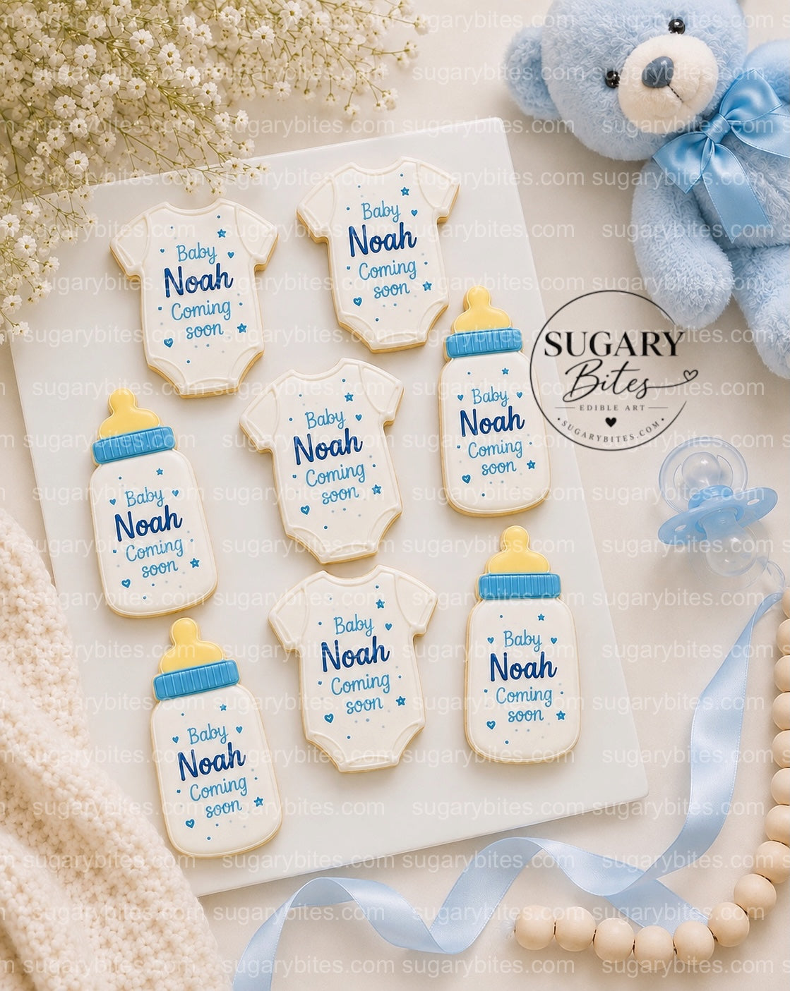 Baby Shower Cookies, Personalized Baby Shower Cookies – Custom Baby Name Onesie & Bottle Cookies, 12 Baby Shower Favors (Approximately 4 inches each)