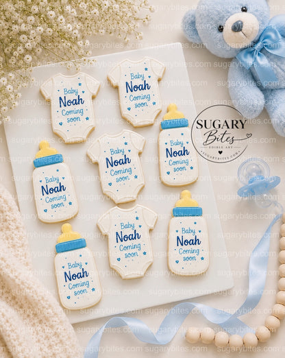 Baby Shower Cookies, Personalized Baby Shower Cookies – Custom Baby Name Onesie & Bottle Cookies, 12 Baby Shower Favors (Approximately 4 inches each)