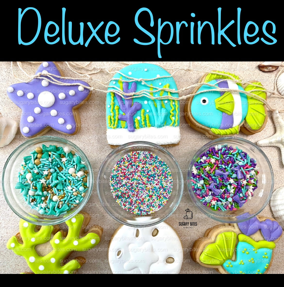 Mermaid Cookie Decorating Kit, *INCLUDES 24 ITEMS* (Large Cookies) …… with 4 ICING bags and 3 Deluxe Sprinkles