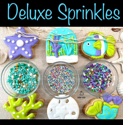 Mermaid Cookie Decorating Kit, *INCLUDES 24 ITEMS* (Large Cookies) …… with 4 ICING bags and 3 Deluxe Sprinkles