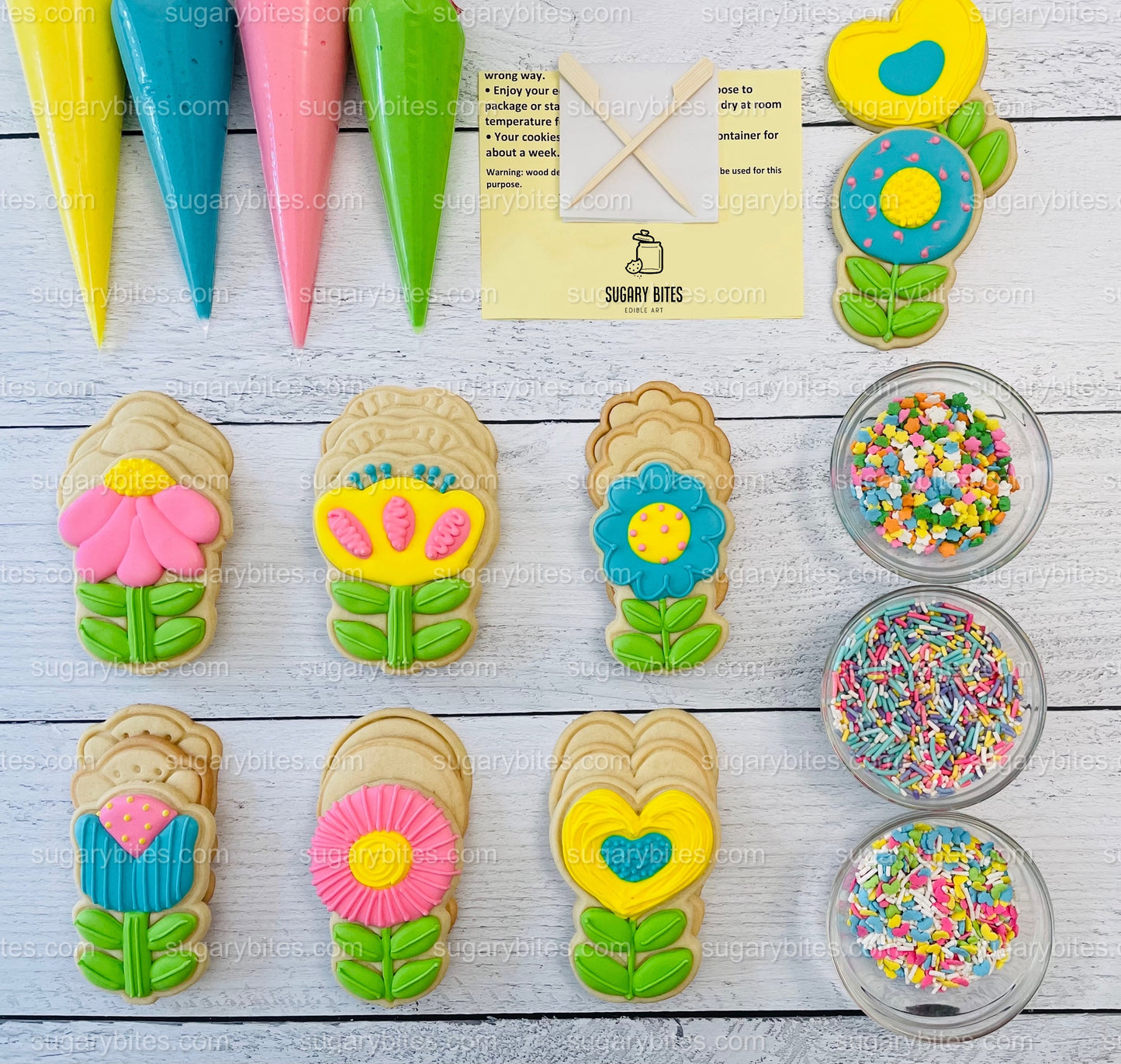 Flower Cookie Decorating Kit, DIY Flower Cookie Decorating Kit, Spring/Easter Diy cookie kit, **INCLUDES 24 ITEMS** (Large Cookies)