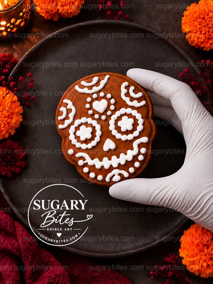 Day of the Dead Decorated Cookies, 12 Sugar Skull Decorated Cookies, Assorted Designs, Flavor Choice, Ribbon Gift Box