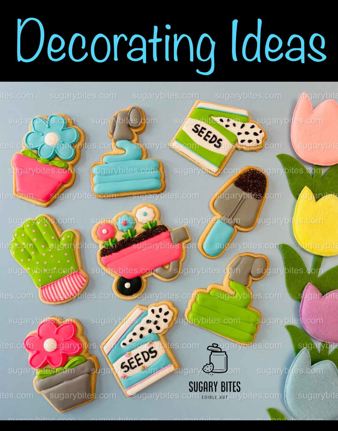 Gardening Cookie Decorating Kit, DIY Spring Sugar Cookie Decorating Kit, **INCLUDES 24 or 26 ITEMS**, (Large Cookies) with Deluxe Sprinkles!