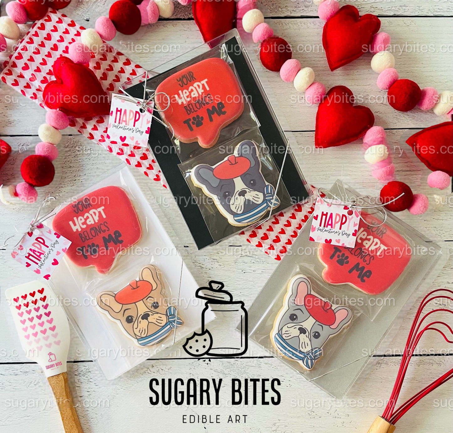 Valentine’s Day Cookies, ***SET of 2 LARGE COOKIES***, Frenchie Lover Cookies