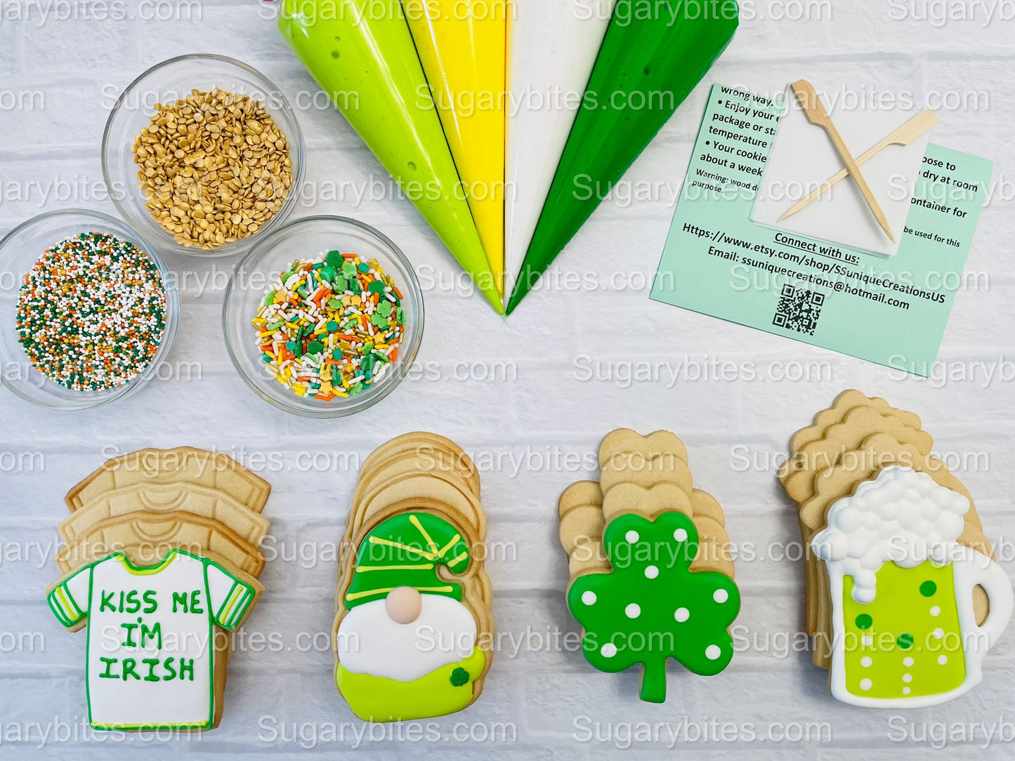 St Patricks Day Cookie Decorating Kit St. Patrick’s Day DIY Cookie Kit, **INCLUDES 24 ITEMS** (Large Cookies), Included Deluxe Sprinkles