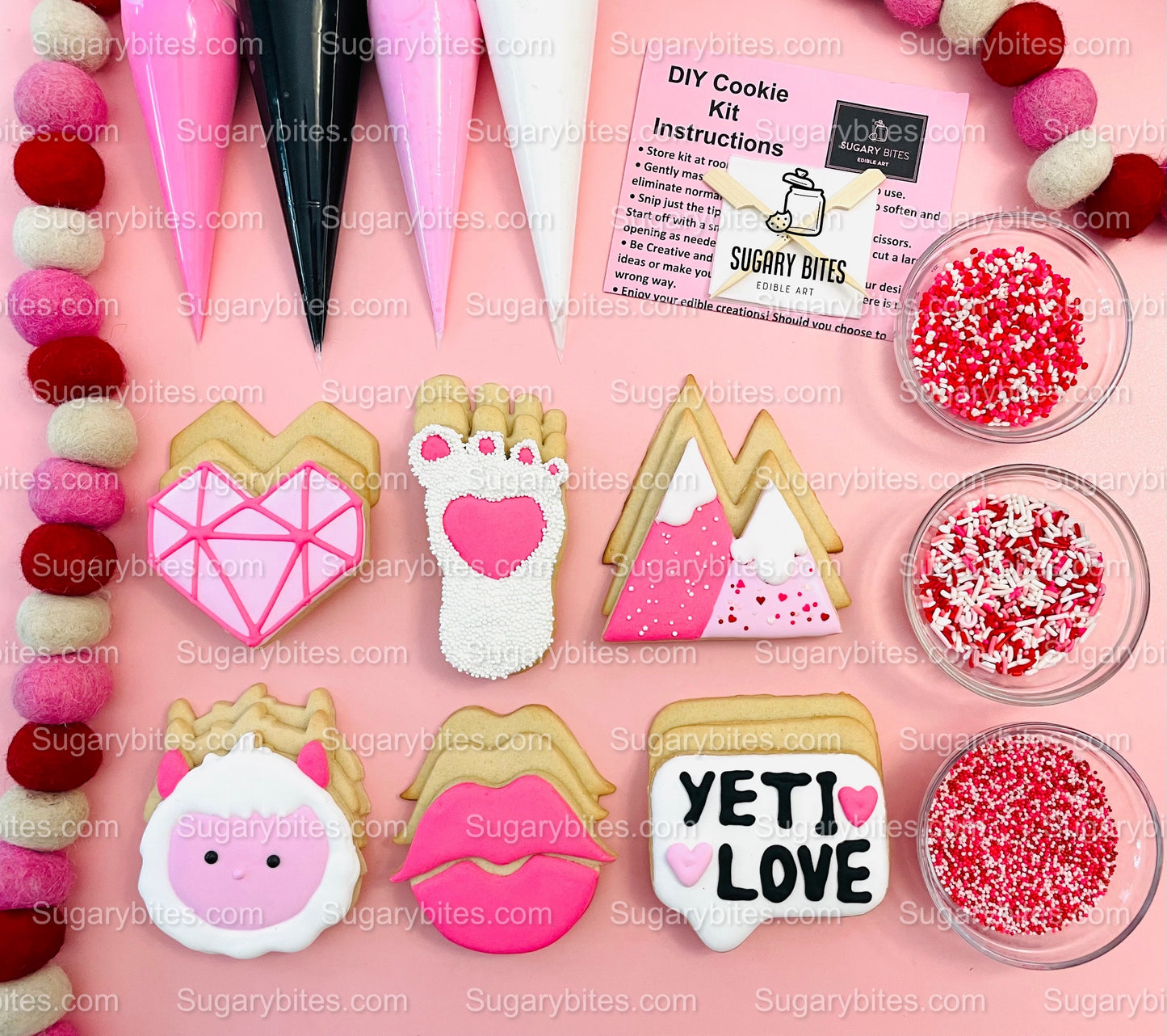 Valentines Cookie Decorating Kit, Heart DIY Cookie Kit, **INCLUDES 24 ITEMS** (Large Cookies), Deluxe Sprinkles Included!!!