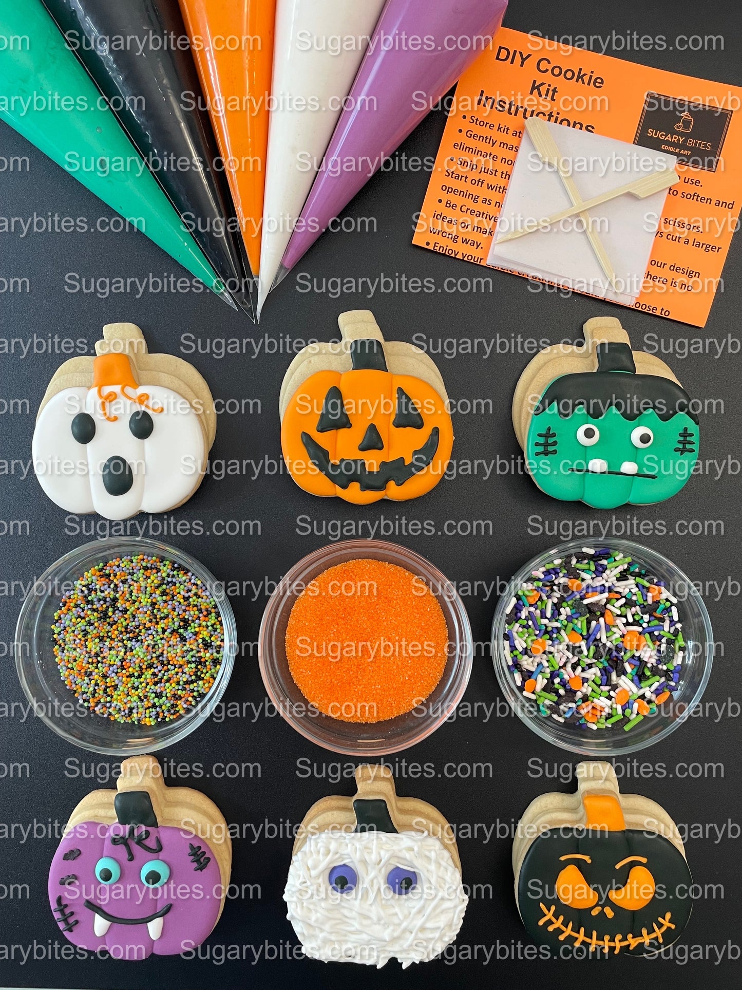 Halloween Cookie Decorating Kit, DIY Cookie Kit, (Large Cookies) ***INCLUDES 24 ITEMS*** With 4 Icing Bags & 3 Deluxe Sprinkle!