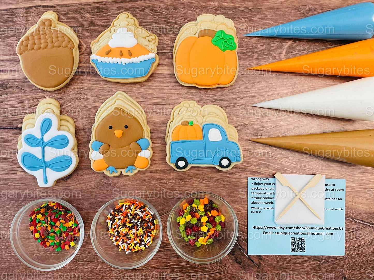 Fall Cookie Decorating Kit, Fall DIY Cookies Kit, (Large Cookies), **INCLUDES 24 ITEMS**, with 4 Icing Bags and 3 Sprinkles!