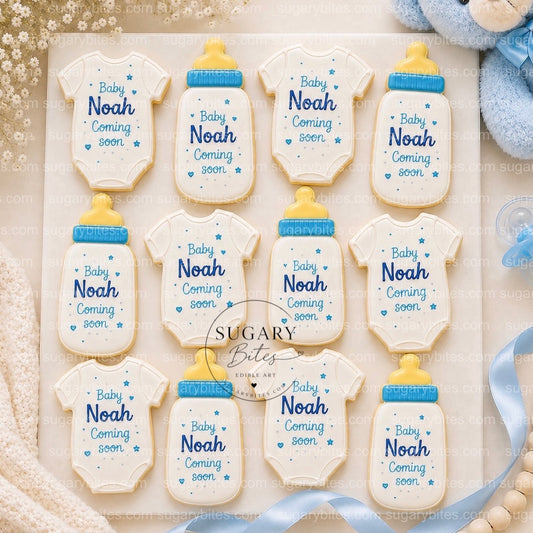 Baby Shower Cookies, Personalized Baby Shower Cookies – Custom Baby Name Onesie & Bottle Cookies, 12 Baby Shower Favors (Approximately 4 inches each)