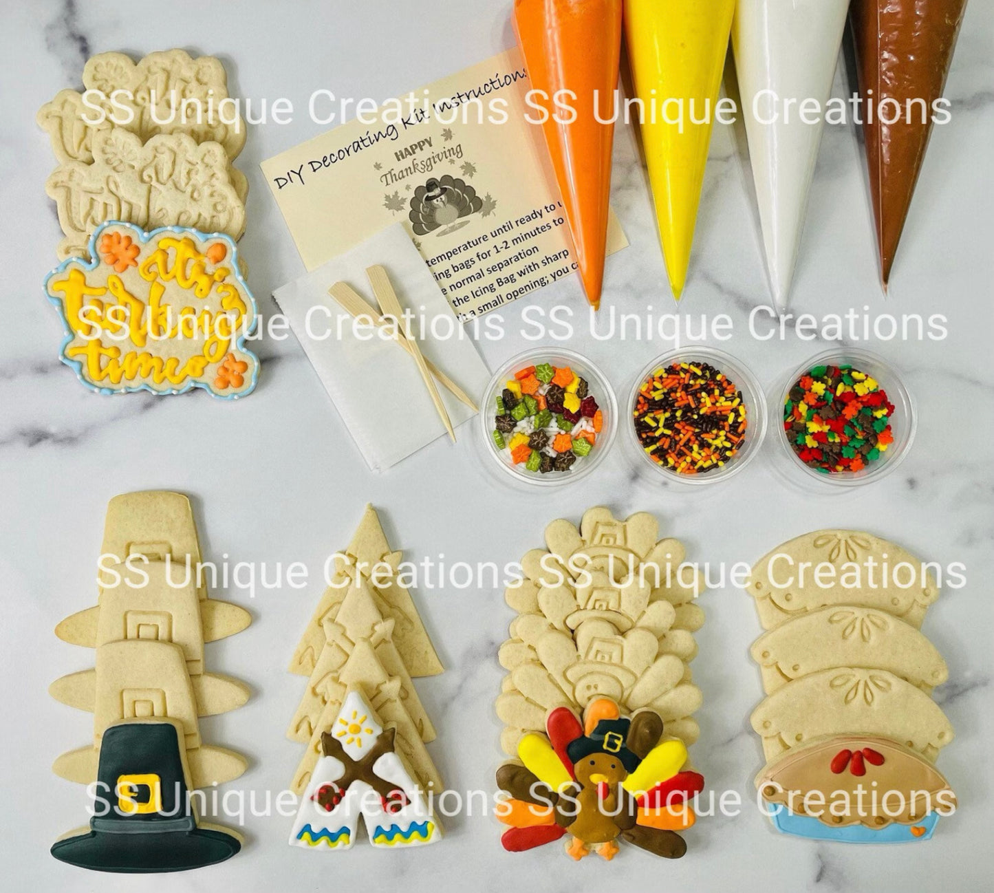 Thanksgiving Cookie Decorating Kit, Thanksgiving DIY Cookie Kit, ***INCLUDES 26 ITEMS*** (Large Cookies), ...Extra Free Bonus !