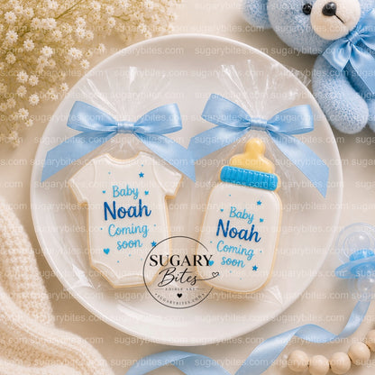 Baby Shower Cookies, Personalized Baby Shower Cookies – Custom Baby Name Onesie & Bottle Cookies, 12 Baby Shower Favors (Approximately 4 inches each)