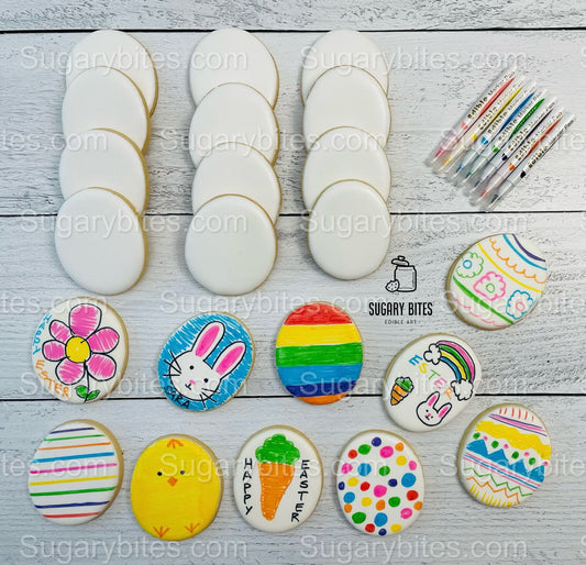 Easter Cookie Coloring Kit with 12 Cookies and 7 Edible Ink Markers, Color your own Easter Sugar Cookies Kit