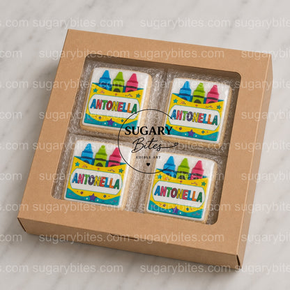 Personalized Crayon Box Cookies – Custom Name Back to School Cookies | Set of 12