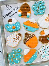 Load image into Gallery viewer, Fall Cookie Decorating Kit, ***INCLUDES 24 ITEMS*** (Large Cookies),Zoom Party Favors, W/ 4 Icing Bags and 3 Deluxe Sprinkles!
