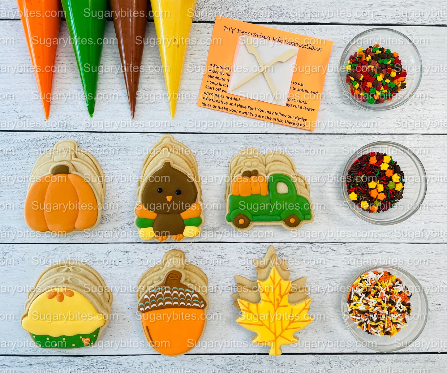 Fall Cookie Decorating Kit, ***INCLUDES 24 ITEMS*** (Large Cookies),Zoom Party Favors, W/ 4 Icing Bags and 3 Deluxe Sprinkles!