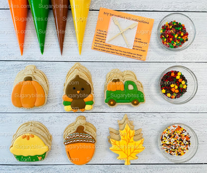 Fall Cookie Decorating Kit, ***INCLUDES 24 ITEMS*** (Large Cookies),Zoom Party Favors, W/ 4 Icing Bags and 3 Deluxe Sprinkles!