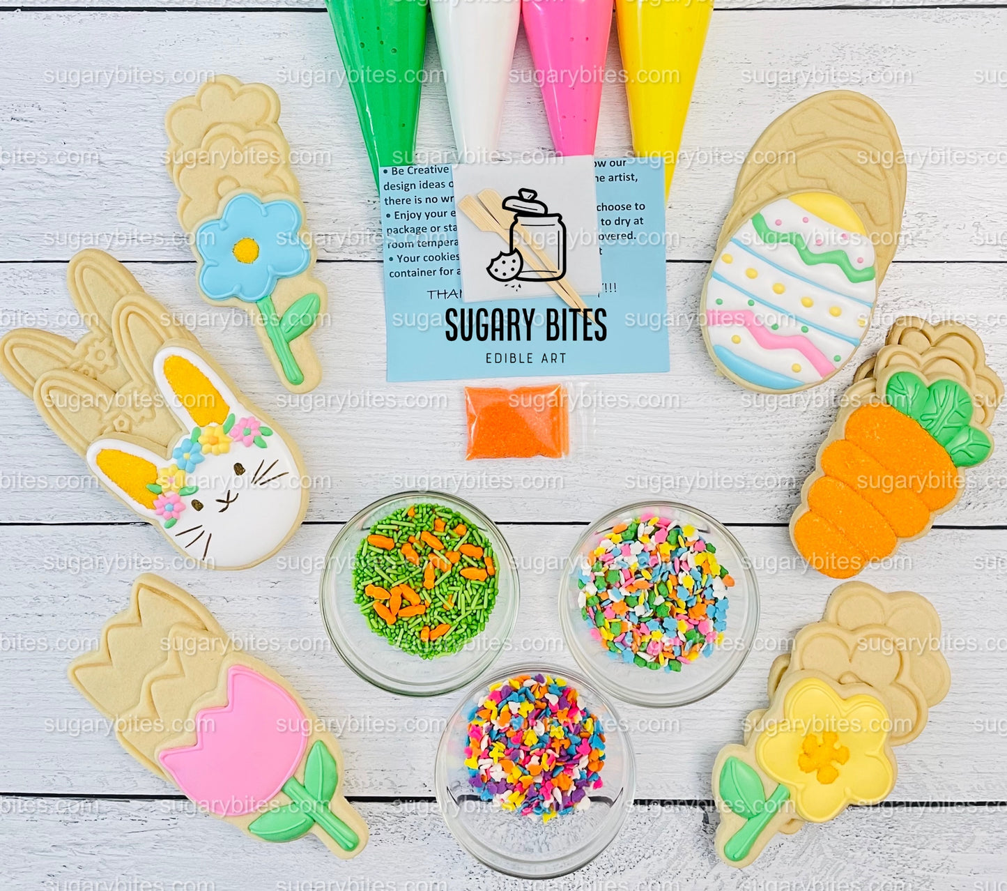 Easter Cookie Decorating Kit, DIY Spring Sugar Cookie Decorating Kit, **INCLUDES 23 ITEMS**, (Large Cookies)… with Free Bonus!!!