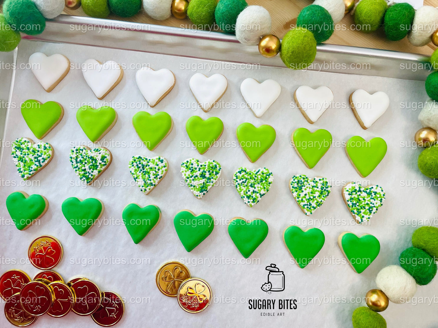 St. Patrick’s Day Cookie Packs, MINI Heart Sugar Cookies, Gift,**SET of 4 BAGS** (24 heart cookies total)