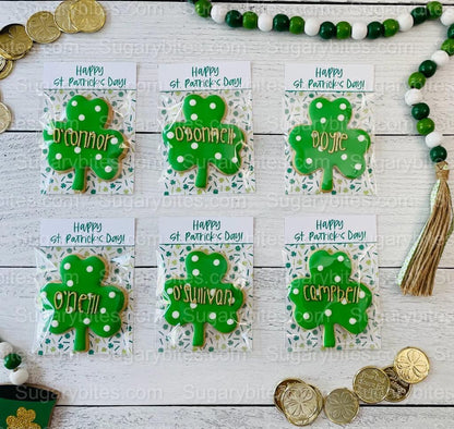 Shamrock Cookies, St. Patrick’s Day Cookies, Gift, … ** Set of 6 or 12** (Large Cookies) Personalized with gold lettering