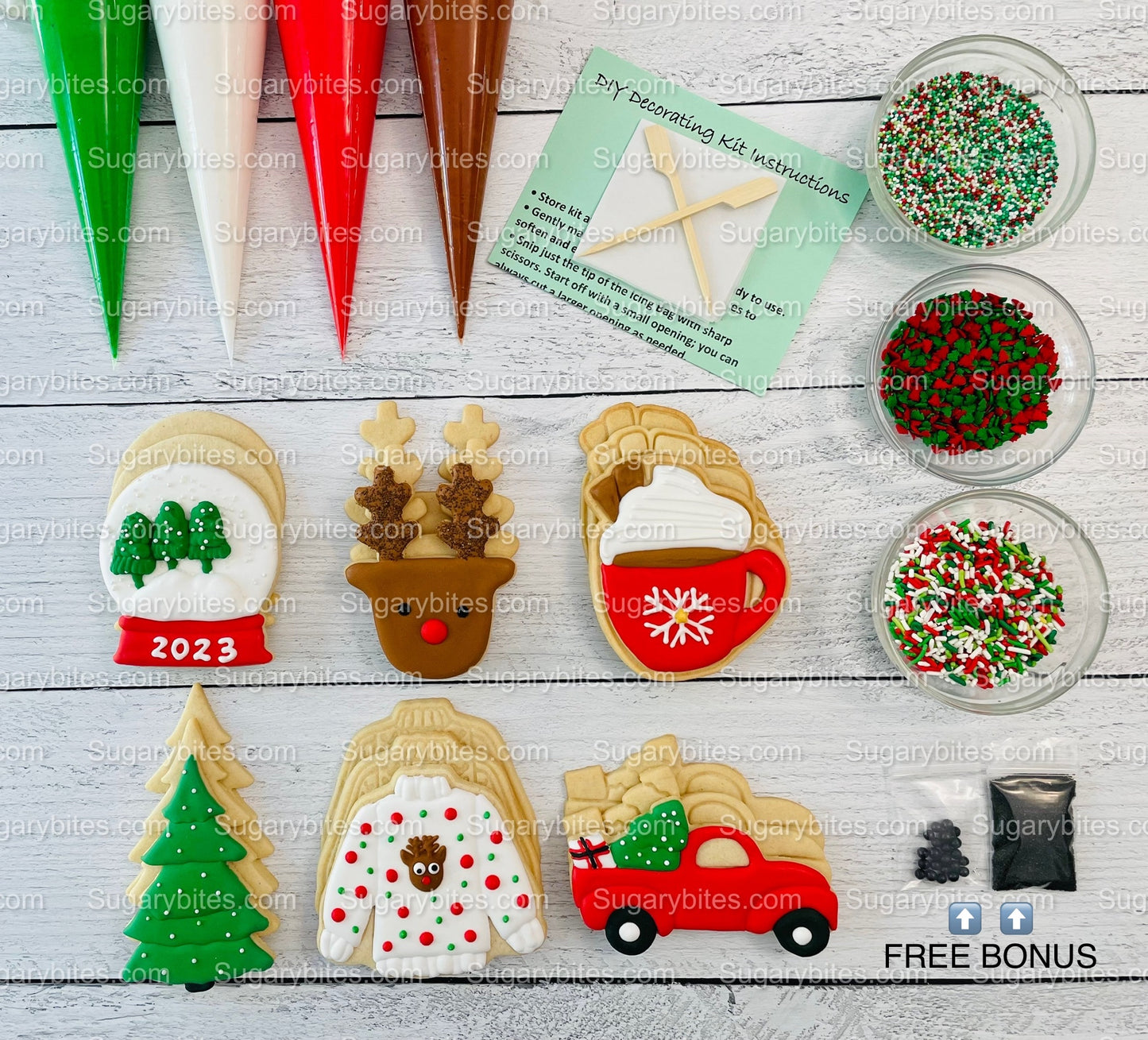 Christmas Cookie Decorating Kit, Christmas DIY Cookie Kit, (Large Cookies), ***INCLUDES 26 ITEMS*** with Free Bonus!!