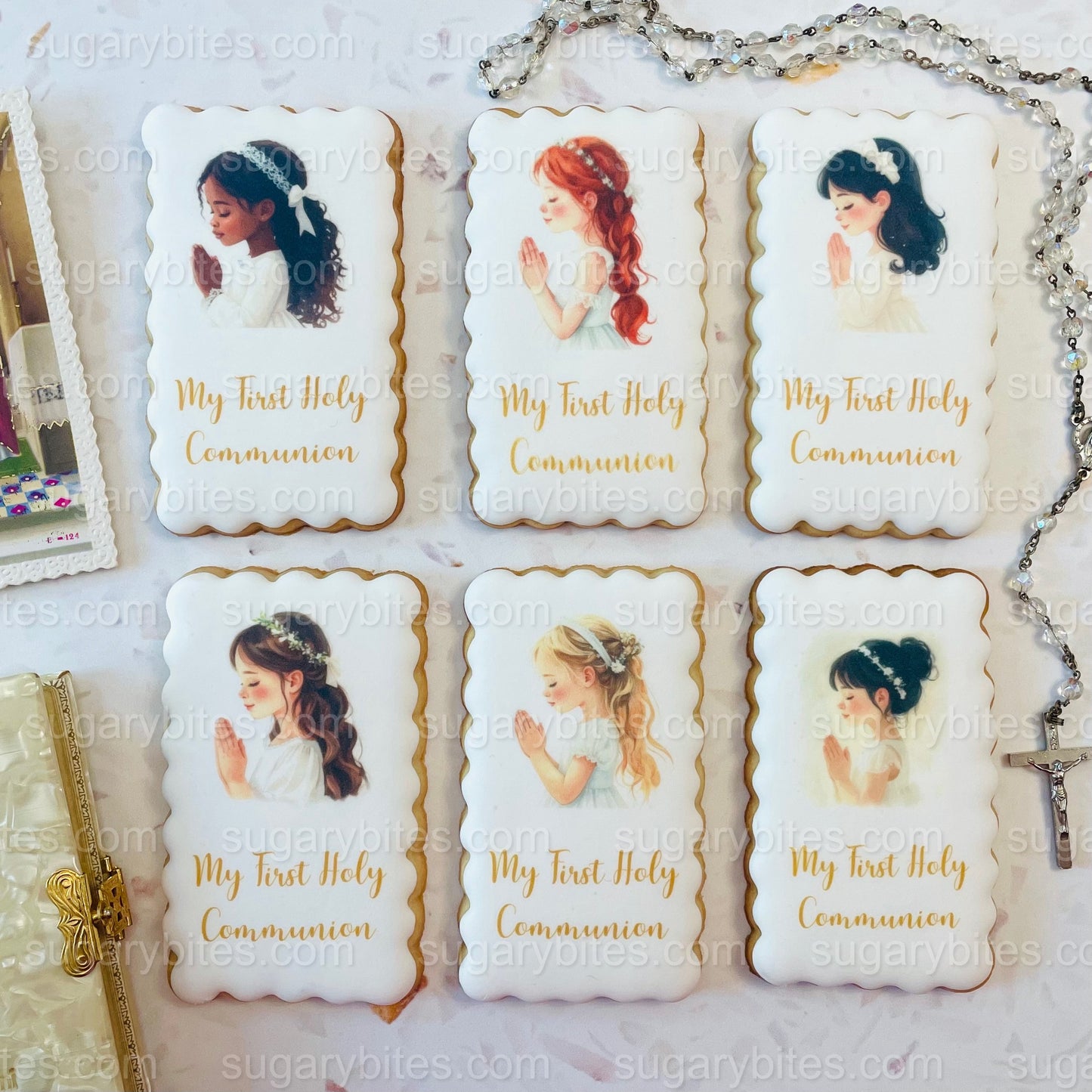 First Holy Communion Decorated Cookies – Handmade Printed Communion Cookies | Personalized Message | Sugar Vanilla or Gluten-Free