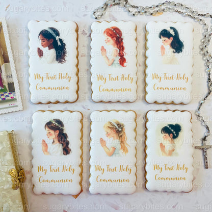 First Holy Communion Decorated Cookies – Handmade Printed Communion Cookies | Personalized Message | Sugar Vanilla or Gluten-Free