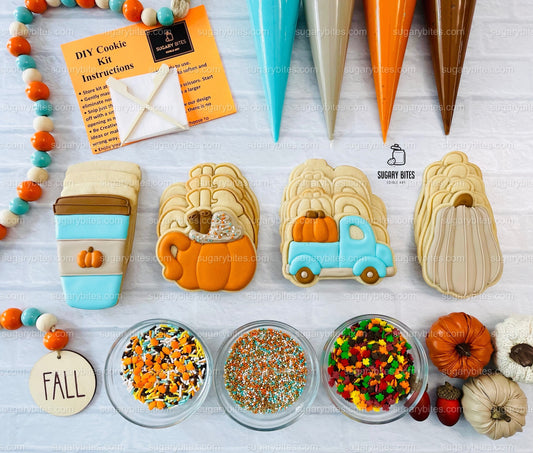 Fall Cookie Decorating Kit, ***INCLUDES 24 ITEMS*** Zoom Party Favors, Assorted Shaped Cookie Kit, (Large Cookies)