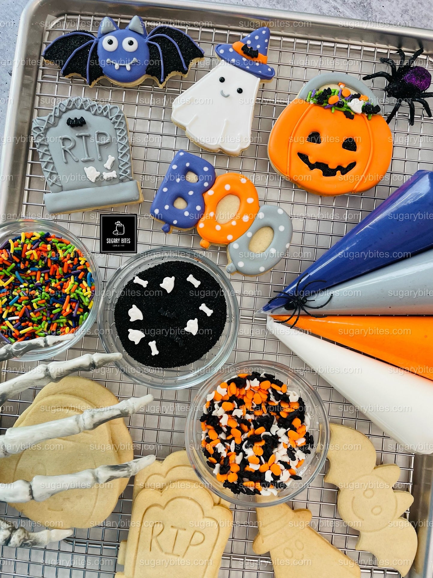 Halloween Cookie Decorating Kit, DIY Cookie Kit, (Large Cookies) ***INCLUDES 24 ITEMS*** With 4 Icing Bags & 3 Deluxe Sprinkle!!