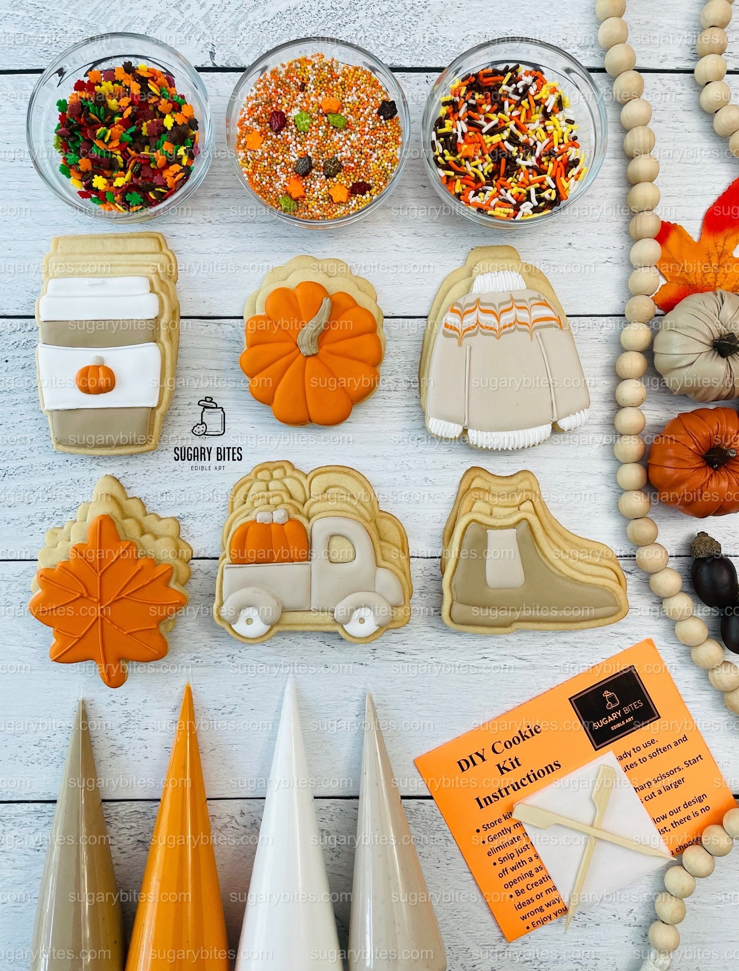 Fall Cookie Decorating Kit, ***INCLUDES 24 ITEMS*** Zoom Party Favors, Assorted Shaped Cookie Kit, (Large Cookies)
