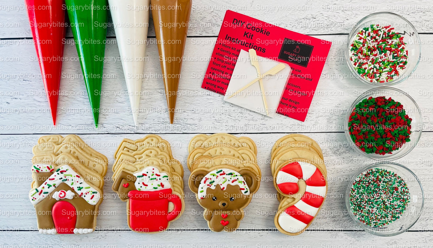 Christmas Cookie Decorating Kit, Christmas DIY Cookie Kit, (Large Cookies), ***INCLUDES 24 ITEMS*** W/ 3 Deluxe Sprinkles and 4 Icing Bags.