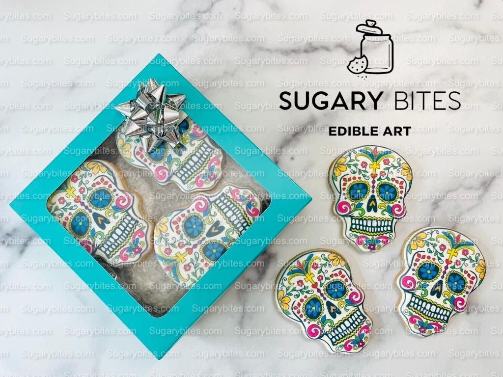 Sugar Skull Cookies, Set of 12 Cookies, Vanilla Sugar Cookie, Highly Detailed Edible Image!