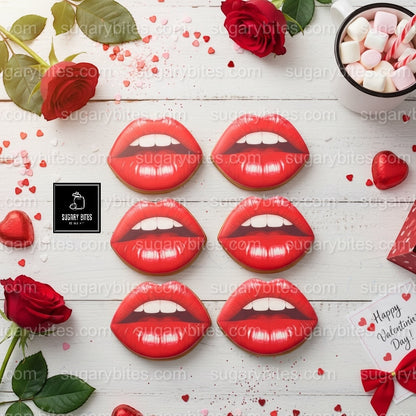 Valentines Cookies, Valentine’s Day Lips Cookies – 12 Large Hand-Decorated Sugar Cookies — Sugar Vanilla or GLUTEN-FREE Vanilla