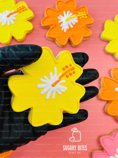 Hibiscus Flower Cookie, Summer Cookies, Flower Cookies, Hawaiian Cookies, Tropical Cookies, ****Includes 12 Large Decorated Cookies****
