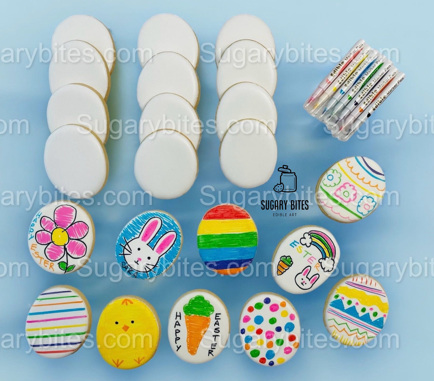 Easter Cookie Coloring Kit with 12 Cookies and 7 Edible Ink Markers, Color your own Easter Sugar Cookies Kit